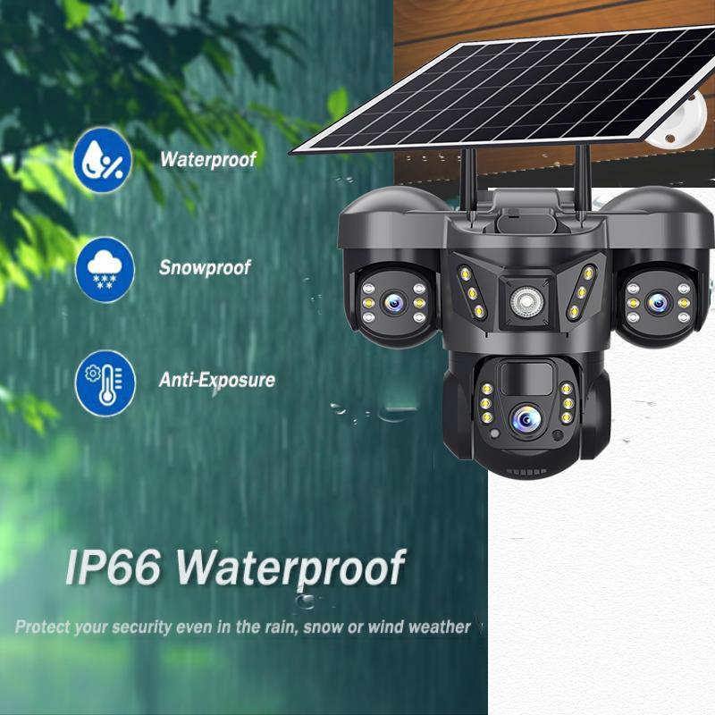Echte Drei-Augen-Solarüberwachungskamera Zuhause Außen Garten 4G/WIFI Drei-Bildschirm-Kamera