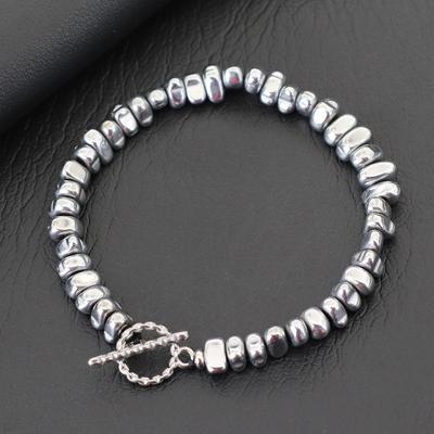 Vintage Personalized Special-shaped Black Gallstone Bracelet Women Men Punk Hip Hop Style Stainless Steel Metal Accessories