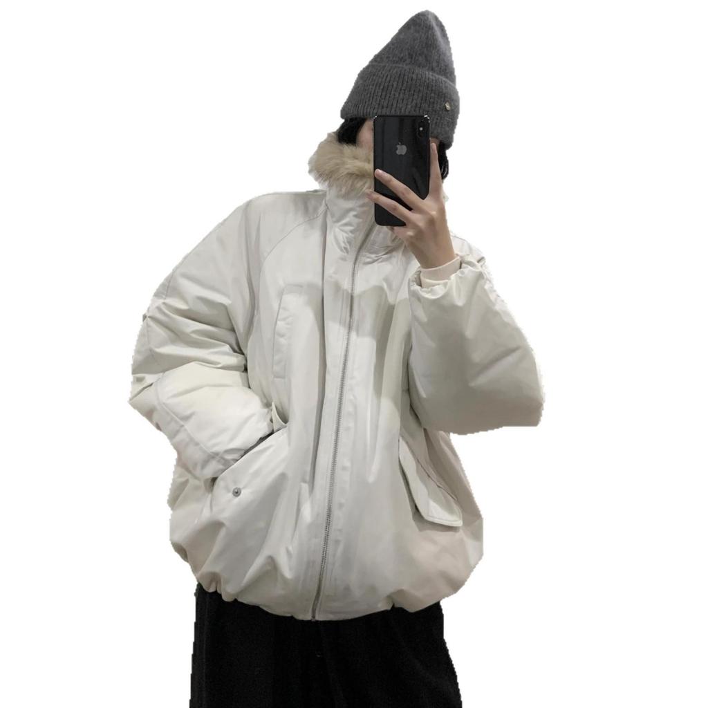Women's Winter Patchwork Quilted Jacket with Mountain Eagle Design, Faux Rabbit Fur, and Thickened Cotton