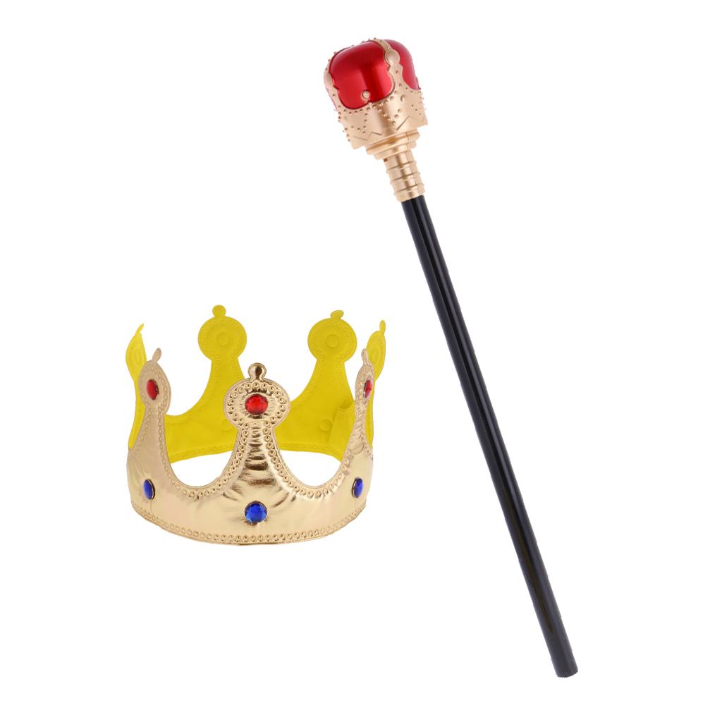Kids Fancy Dress Royal Crown Set Plastic King Queen Scepter for Storybook Parade Cosplay