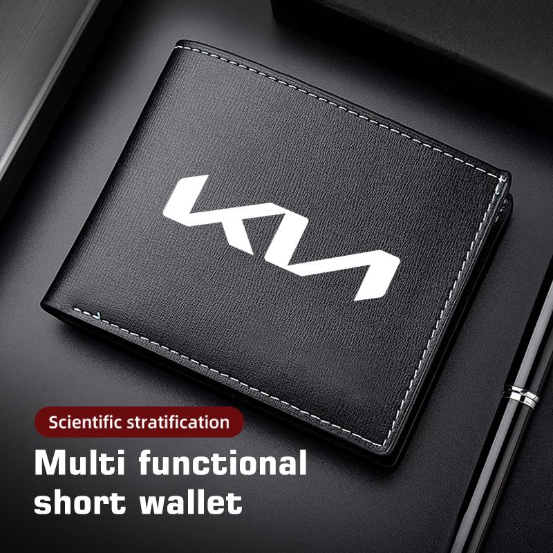 SBHX3 Leather Car Short Men Wallet Purse With Card Holder License Accessories For KIA K5 K2 Optima Soul Spectra Niro Cadenza Sephia