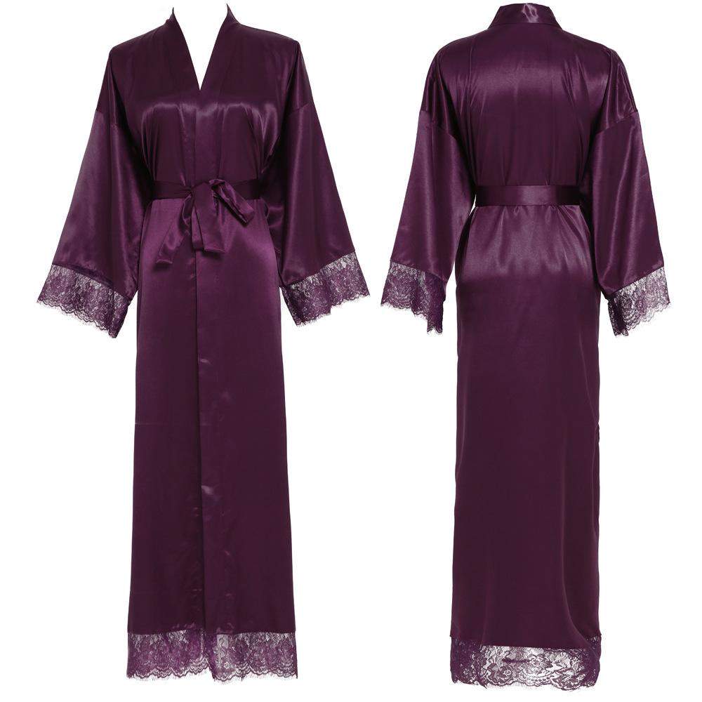 Silk Satin Lace Robes Bridesmaid Bride Wedding Long Bathrobe Womens Robe Lingerie