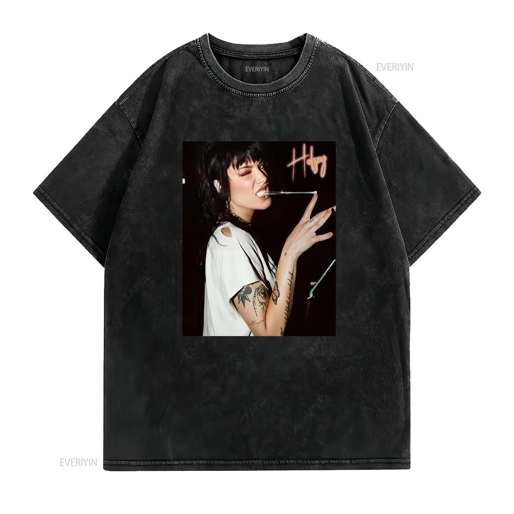 Halsey T Shirt For New Style Vintage Washed Fashion Casual Top For Everyday Wear Graphic Breathable Streetwear Slightly Unisex