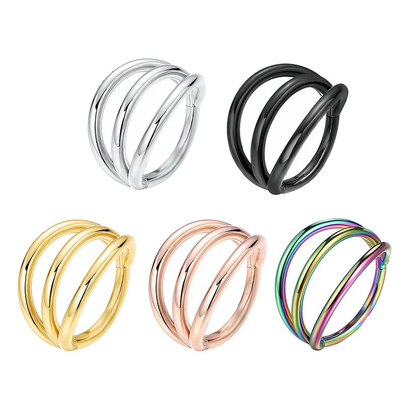 Acciaio chirurgico 316L Segmento Trago Elica Cartilagine Orecchino Anello Naso Setto Clicker Conch Tre Strati Narice Piercing Gioielli