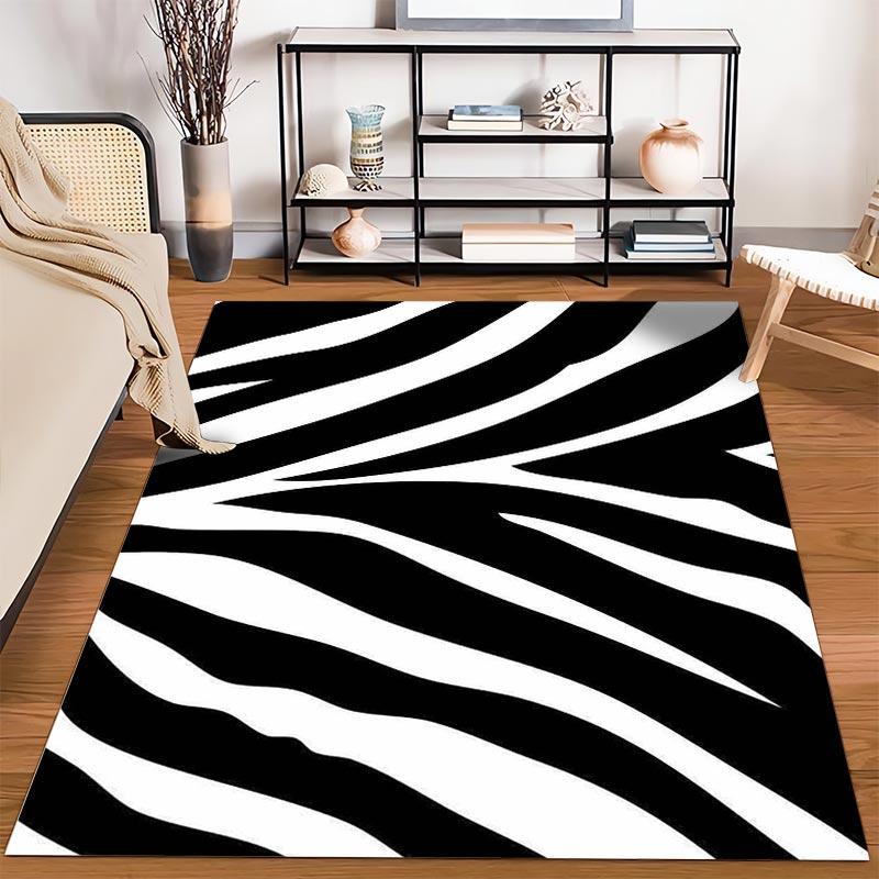 "Black and White Zebra Stripe Area Rug for Modern Home Decor" Suitable for use as an anti-slip for living room bedroom sofas