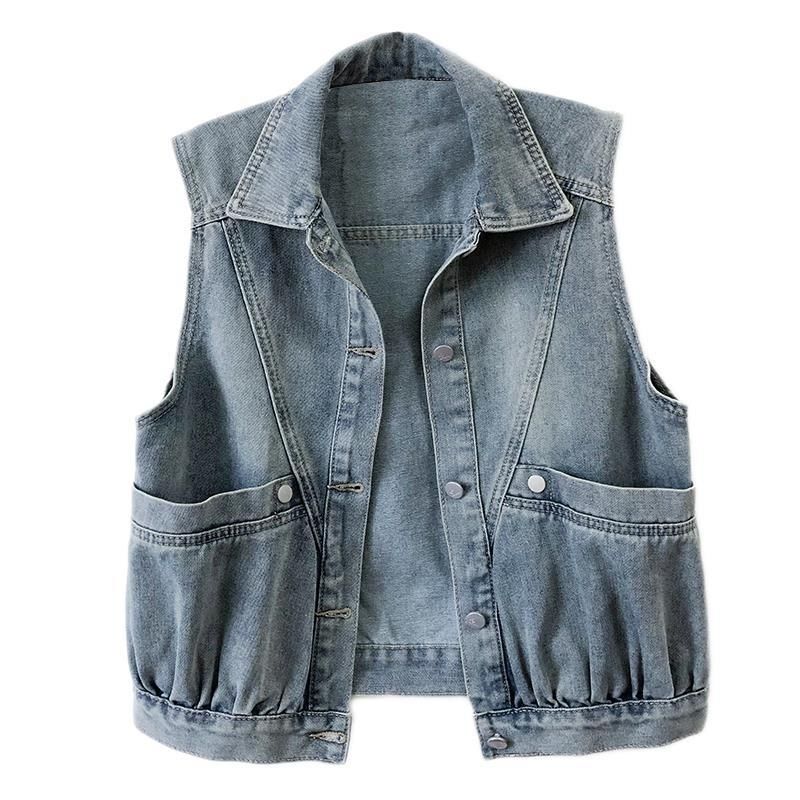 WTEMPO Denim Vintage Sleeveless Loose Single Breasted Women's Vest Jacket Coats Korean Fashion Short Coat for Women Spring