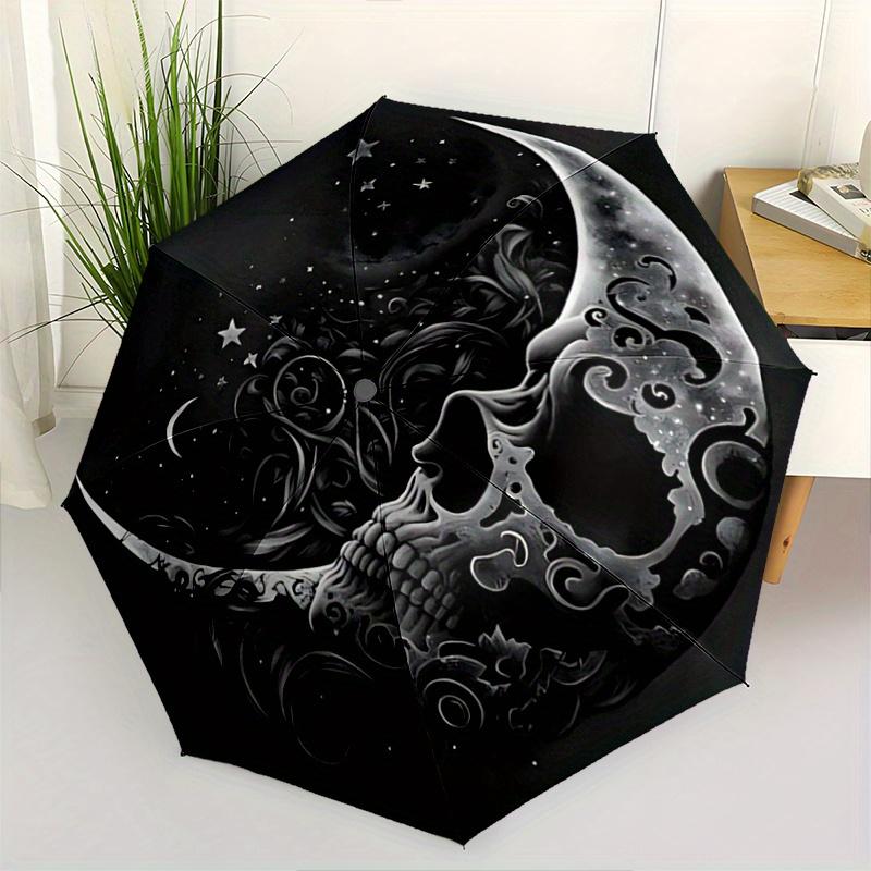 1pc Midnight Moonlit Skull Pattern Umbrella, Fashionable, Personalized, High-Value Folding Umbrella, a Must-Have for Summer, 8-Rib Durable Iron F