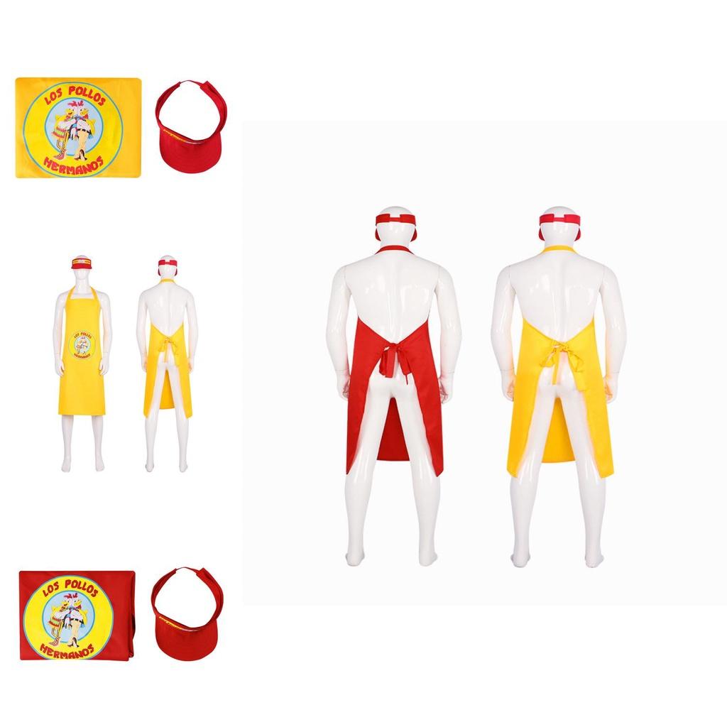 Los Pollos Fried Chicken Cosplay Apron And Sun Hat Polyester Fabric Red Apron+hat