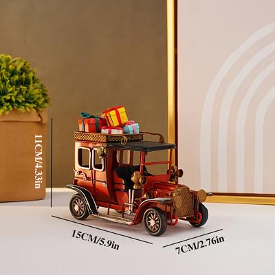 Vintage Metalen Kerstkoets Model met Rood/Zwart Paardentrekontwerp, Open Bovenmand, Cadeaudozen, Binnen Vakantiedecoratie voor Huis, Café, Restaurant