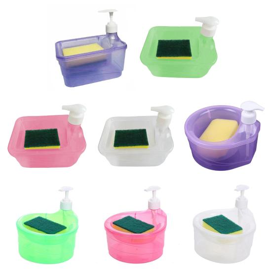 Kitchen Soap Dispenser with Quick-Drying Sponge Holder Quick Drying Removable Refillable Drip Tray One-Hand Operation Anti-Slip Base Kitchen