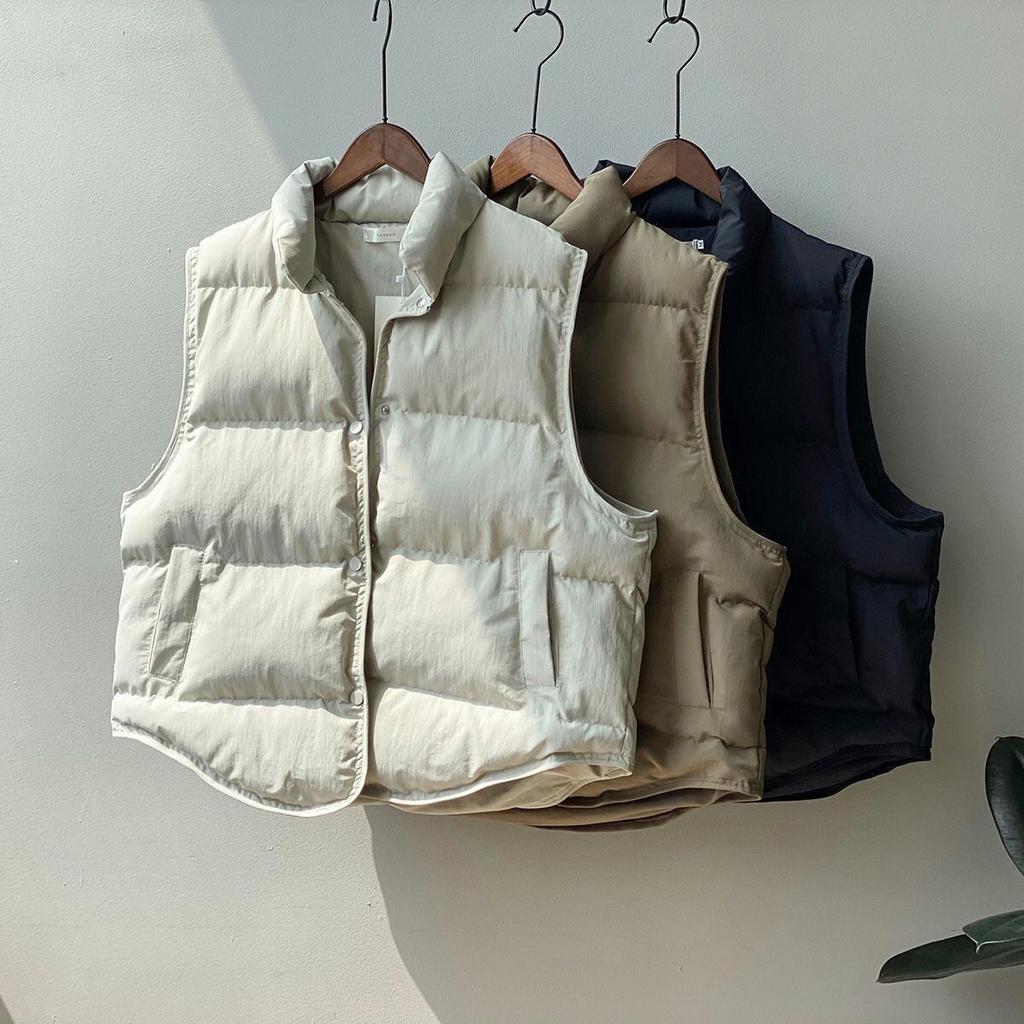 2025 Spring, Autumn and Winter Down Cotton Short Retro Stand-up Collar Vest Student Loose Sleeveless Vest Bread Edge Vest Women