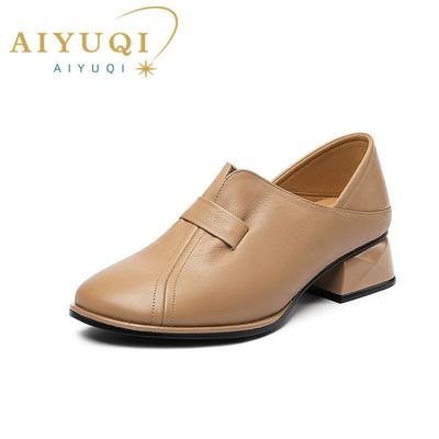 Kadın Bahar Ayakkabı Hakiki Deri Moda Orta Topuk Kadın Elbise Ayakkabı Günlük Loafer'lar Bayanlar