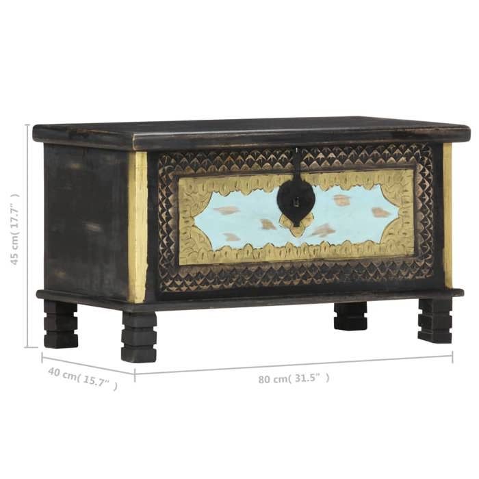 VidaXL Coffre de rangement Noir 80x40x45 cm Bois de manguier massif