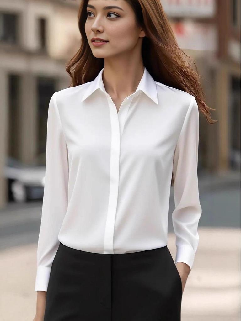 Women's Satin Lapel Long Sleeve Solid Color Versatile Shirt - Fall Collection