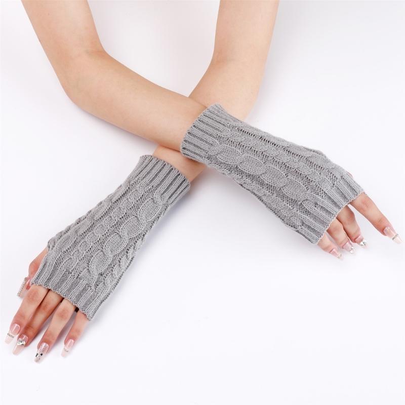 Comfortable Winter Arm Sleeves Fingerless Gloves Soft Acrylic Fibre Cable Knit Gloves For Outdoor Daily Use And Sport