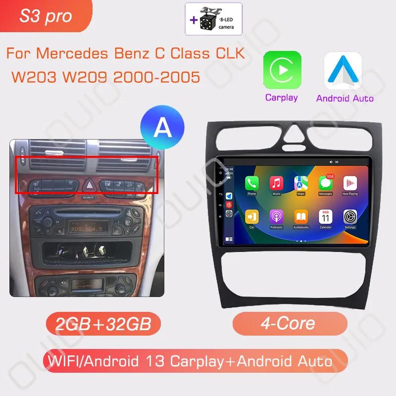 Android 13 Radio For Mercedes Benz C Class CLK W203 W209 2000-2005 Car Stereo Multimedia Player Carplay Auto GPS Navigation 2DIN