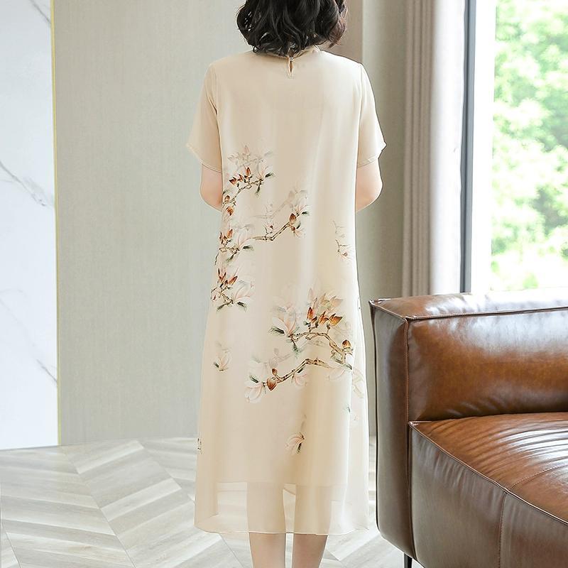 Summer Chiffon Cheongsam Dress for Women Flowy Loose Fit Floral Print Vintage Style Elegant and Comfortable