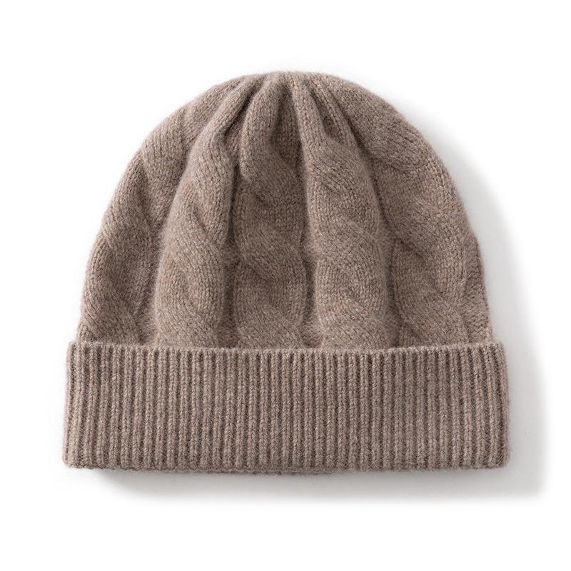 100% Pure Wool Solid Color Twisted Cuffed Knitted Hat Women'S Winter Thickened Warm Fashion Fried Dough Twists Baotou Hat Men