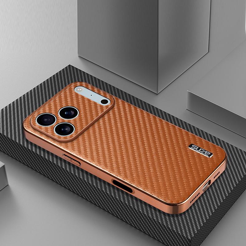 EUCAGR Luxury Carbon Fibre PU Leather Phone Case for iPhone 17 Air 17 Pro Max 16 15 14 13 12 11 Pro Max Bumper Coque Back Cover