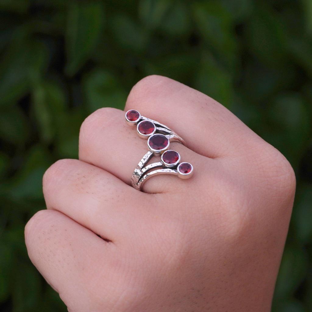 Garnet Ring: 925 Sterling Silver Designer Jewelry