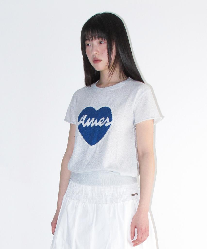 AMES-WORLDWIDE Heart Short Sleeve Knit Blue