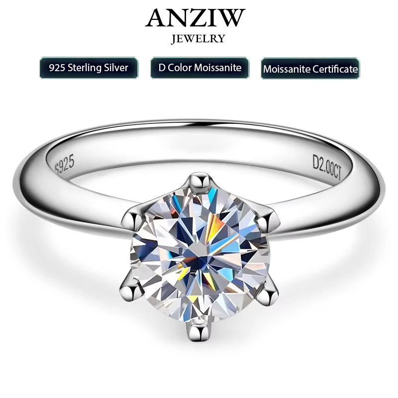 

Anziw 2CT 3CT Moissanite Ring 1CT 0.5CT Wedding Engagement Ring 925 Silver for Women Solitaire Diamond Finger Jewelry 4&0.5CT 5MM moissanite
