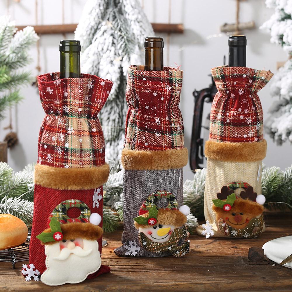 Festive 2023 Christmas Wine Bottle Bags With Stylish Checkered Burlap Design
