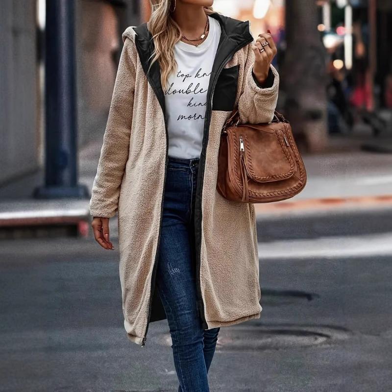 Women's medium and long coat, thickened and warm, loose hooded, women wearing cotton-padded clothes on both sides