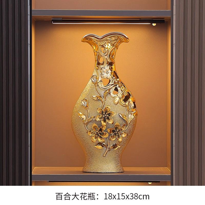 

European-style gold ceramic vase for living room decoration, flower arrangement, TV cabinet, wine cabinet, decorative piece, ent