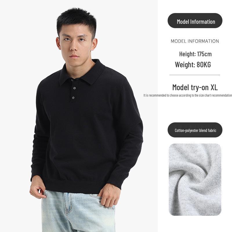 Autumn Winter High-End Men s Lapel Polo Sweater - Middle-Aged Business Style, Warm Long Sleeve Knitwear. M