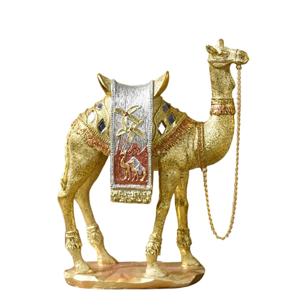 Decorative Middle Eastern Camels Figurine Luxury Gold Desert Animal Resins Statue for Bookshelves and Tabletop Accent