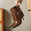 Trend metal buckle pointed heel fashion boots 0000 autumn and winter new short boots large size high heel trousers boots women