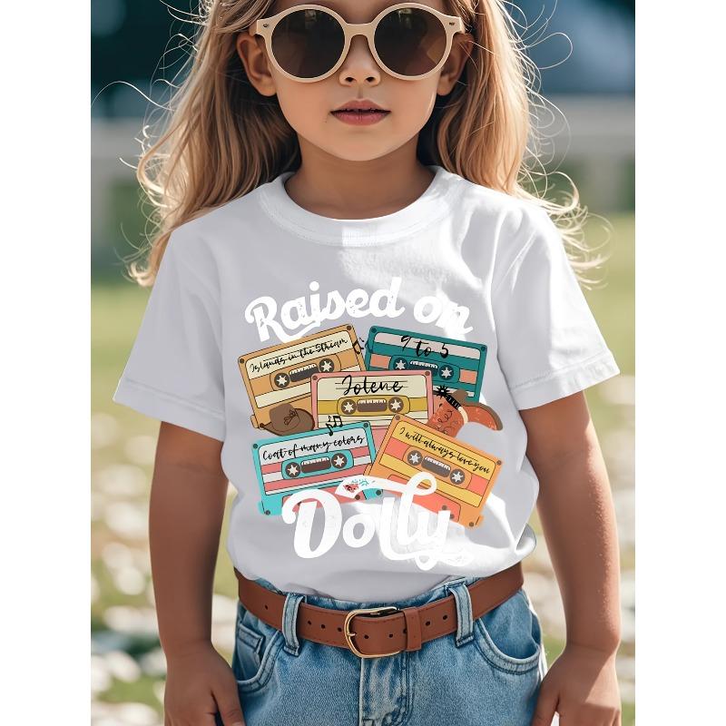 

European sizes Vintage Music T-Shirt for Girls, a Tee Featuring Retro Designs with a Dolly Print, Casual Crew Neck Streetwear Top, Suitable for Summer 164cm білий
