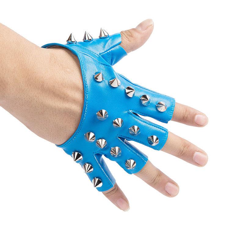 Half Finger Gloves for Men and Women Punk Street Dance Rivets for Half Finger Leather Gloves for Revealing Fingers on Stage Break Dance Gloves