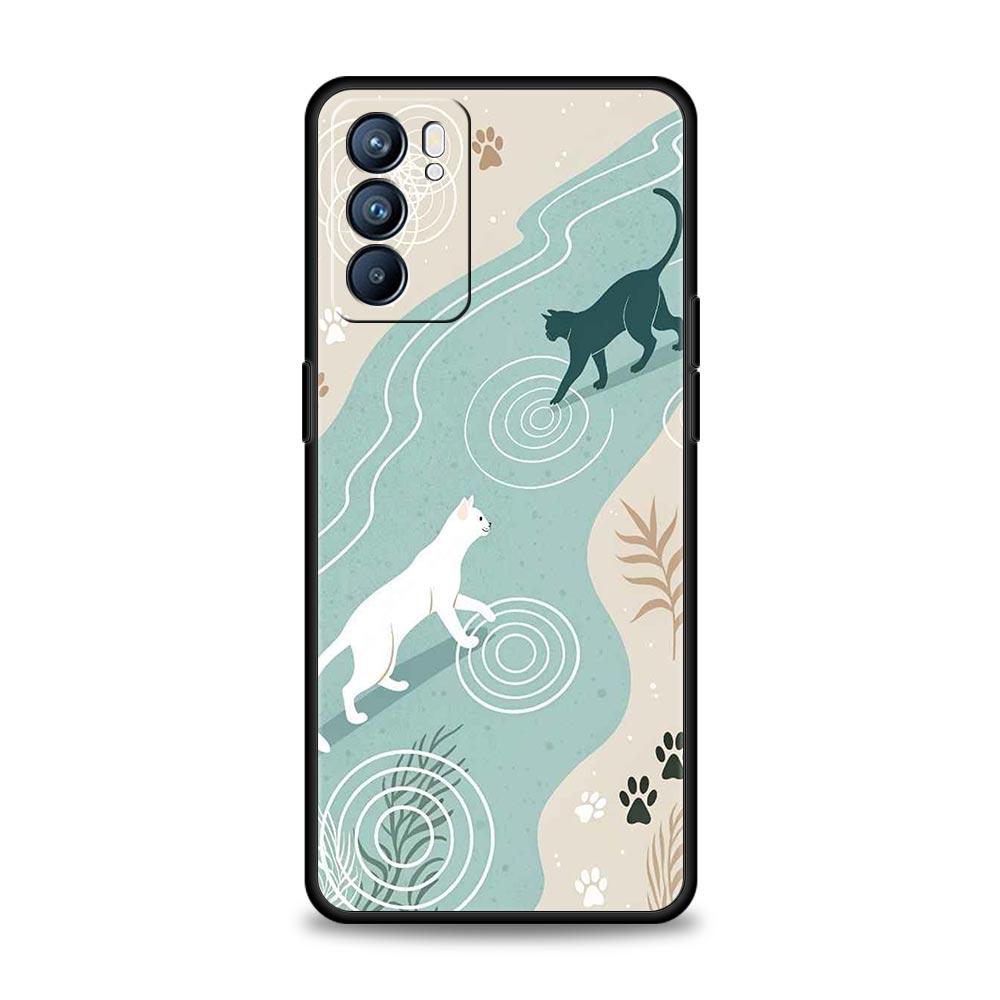 Abstract Creative Cat Line Phone Case For Oppo A17 A31 A54 A57 A78 A79 A98 Find X5 X6 Reno 10 11 12 13 F Pro 5G Soft TPU Cover