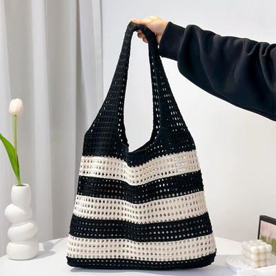 Gestrickte Umhängetaschen für Damen Hohle Gewebte Häkeltasche Strickhandtaschen Große Kapazität Einkaufstasche