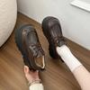 Korean version of retro British style muffin platform small leather shoes women's 2025 autumn new versatile skirt lace-up single shoes