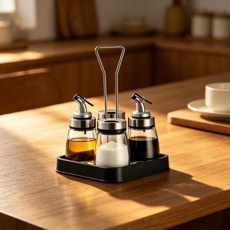 Glass and Stainless Steel Spice Jar Set