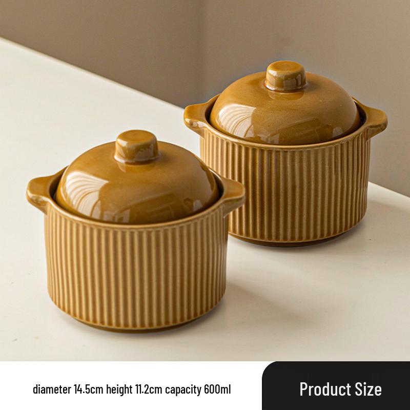 Ceramic Double Boiler Stew and Egg Custard Pot with Lid