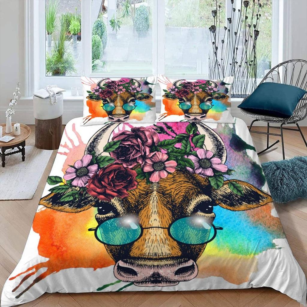 Kuh Bettbezug Set Twin King Size Liebliches Bauernhaus Tier Bettwäsche Set Mikrofaser Bettdeckenbezug Für Teenager Erwachsene Zimmerdeko