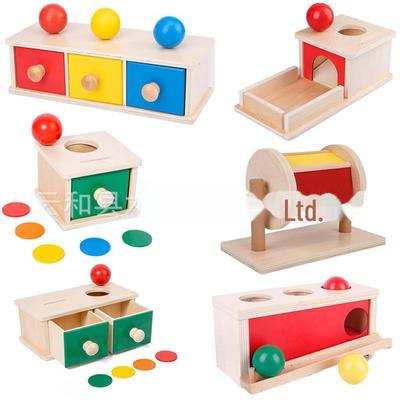 Montessori dřevěná zásuvková krabice pro rané vzdělávání Textilní buben s tlakovým míčem a puzzle hračky pro mateřské školy