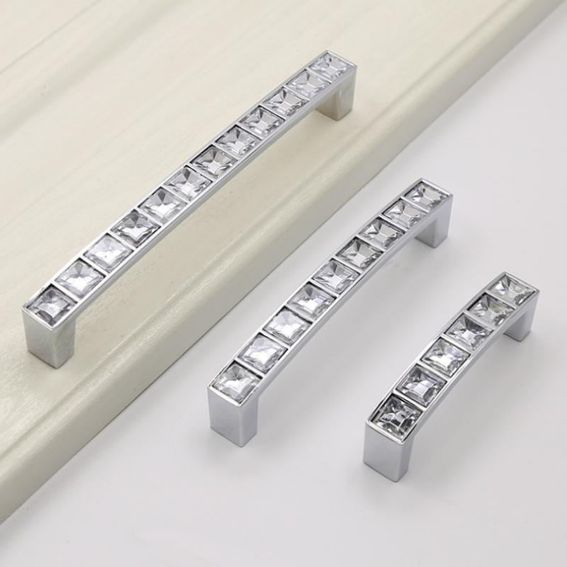 Crystal Glass Knobs Cabinet Handles Silver Crystal Cupboard Pulls Drawer Knobs Kitchen Furniture Handle Hardware