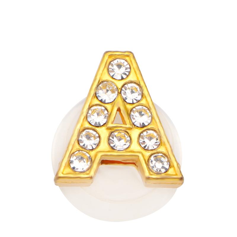 New Gold Letter Alphabet Shoes Charms Metal Button Rhinestone Crown Shoe Decorations Garden Shoes Accessories for Women Man 1PCS