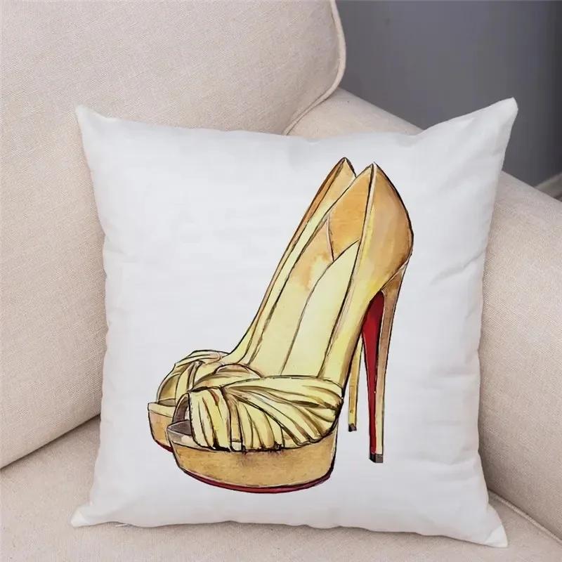 Women'S High Heel Shoes Throw Pillow Cover With Short Plush Print For Living Room Sofa Decoration Cushion Cover Pillow Covers