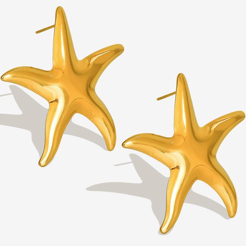 Real Gold Plated Ocean Animal Sea Star Conch Shell Metal Spiral Stainless Steel Ear Studs Earring For Women Men Jewelry Piercing