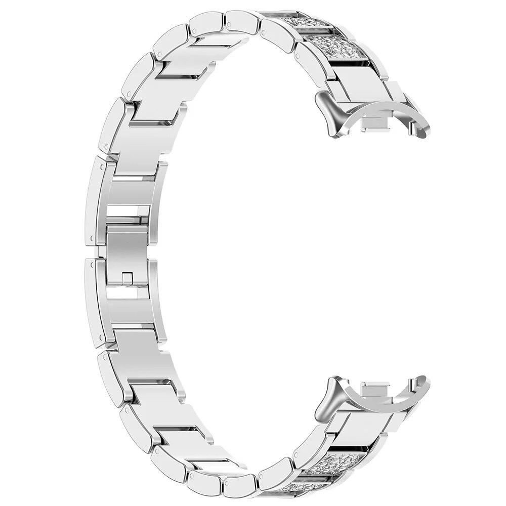 Mi Band 10 Bracelet Diamond Metal Slim Dressy Wrist Band for Xiaomi Smart Band 9 8 Wristband Bling for Women Watchband Strap Alloy Silver