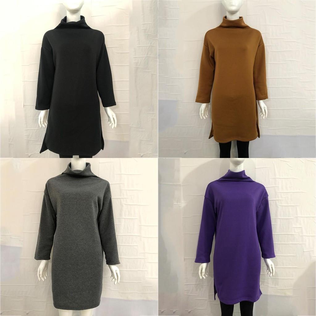 Womens Winter Long Pullover Sweatshirts Featuring Cozy High Neck Design And Split Hem