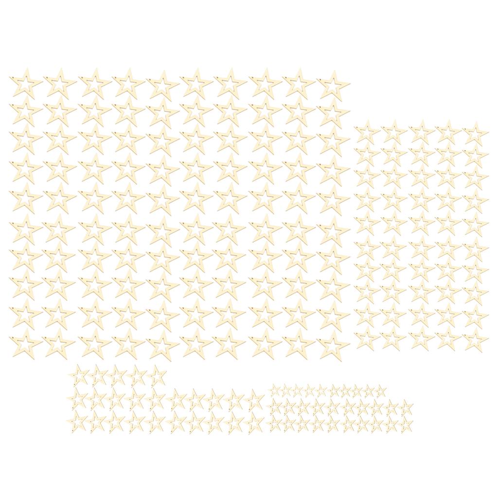 205pcs Assorted Size Wooden Stars Unfinished Blank Wooden Stars Ornaments for Art Craft Wedding Party