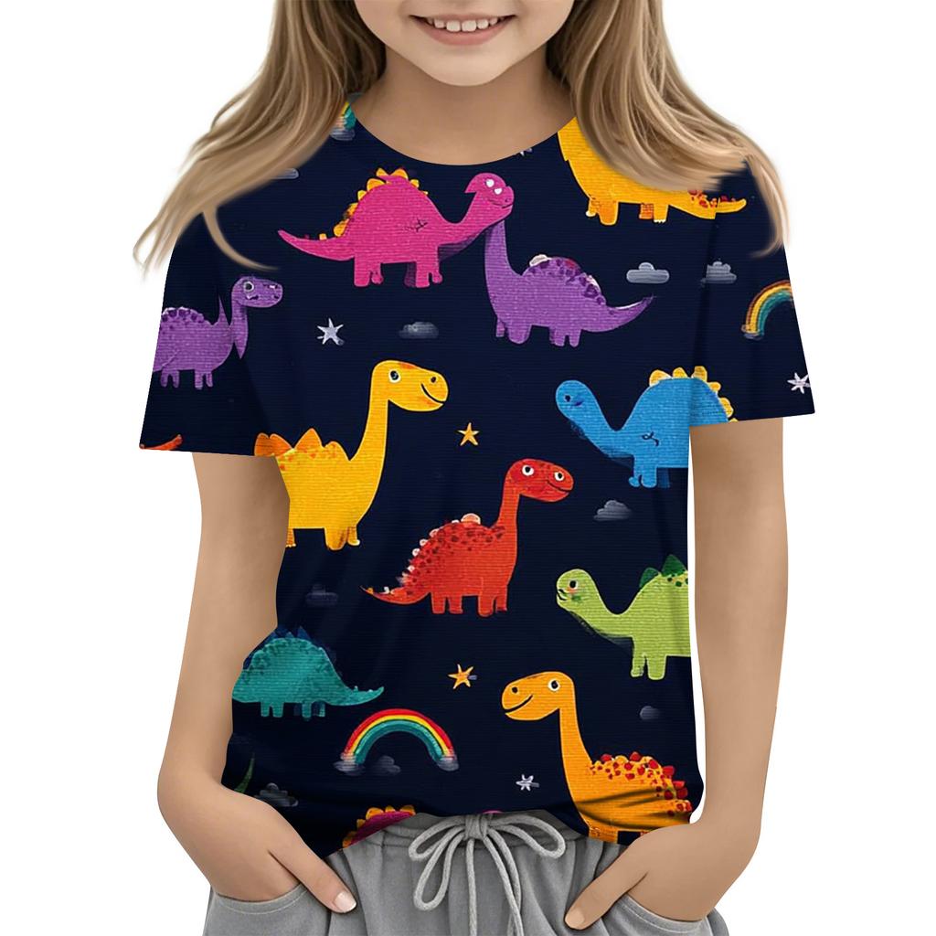 Children's Printed Round Neck Short Sleeved Casual T-shirt