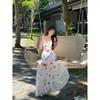 Dopamine waist skirt, island wear, waist long skirt, fishtail skirt, seaside vacation beautiful color suspender dress